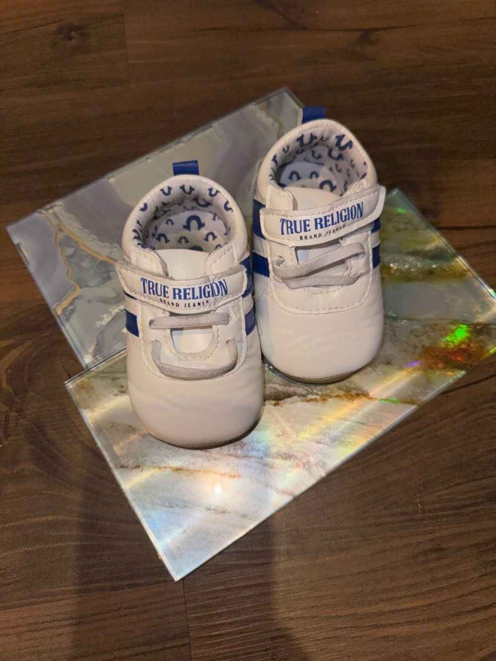 True Religion White with Blue Trim Baby Walker Sneakers